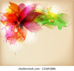 vintage artistic Background with flower element and colorful blots. Vector design