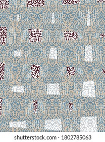 Vintage artistic seamless floral  damask vector pattern. colourful fashionable  style. Hand drawn  background. Wallpaper in Victorian style. Islam, Arabic, Indian, Ottoman motif. Vector illustration