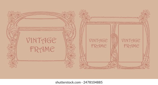 vintage artistry of lines floral frame flowers decorative border background