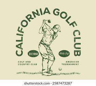 Vintage artwork for sportswear. Golf club vector t-shirt design. College font. Golf tournament.