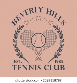 Vintage Artwork für Sportbekleidung. Vektor-T-Shirt-Design des Tennisclubs. Grafikdesign der New Yorker Tennisliga. Schlägerturnier. Tennis College League. Retro Varietät Tennis Logos Prints.