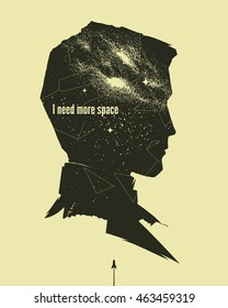 Vintage astronomical poster with man profile