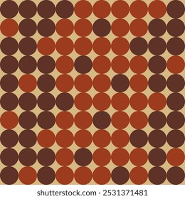 Vintage asymmetric circles mosaic copper brown Vector Pattern. Retro style large dots seamless pattern monochrome brown color.