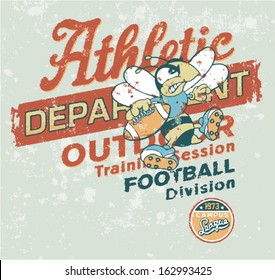 Vintage Athletic department with wasp character - Grunge vector  artwork for baby and kid wear in custom colors