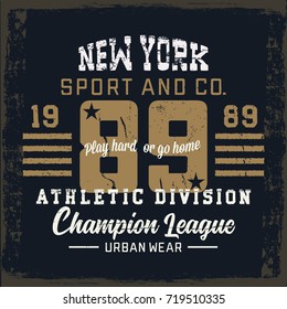 Vintage athletic  typography. T shirt for print. Vector