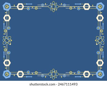 Vintage atompunk style frame with gears and light bulbs. Retrofuturistic frame made of lines in the style of the 1950s-1960s. Design for invitations and banners. Vector illustration