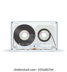 Vintage audio cassette with film in a transparent case design mockup