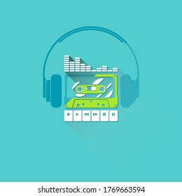 Vintage audio cassette in the form of a player with headphones.