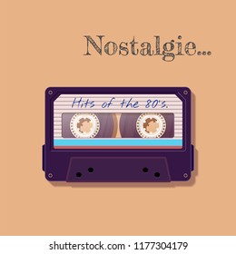 Vintage audio cassette. Nostalgia of the 80's 90's. Vector illustration.