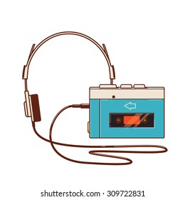 Vintage audio cassette player. The first portable cassette player unit from 1979 