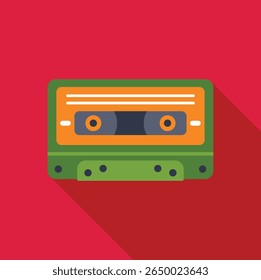 Vintage audio cassette tape is depicted against a vibrant red backdrop, evoking feelings of nostalgia for the golden age of mixtapes and portable music 