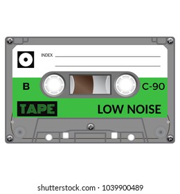 Vintage audio cassette tape design, flat illustration.