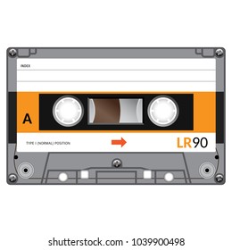 Vintage audio cassette tape design, flat illustration.