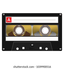 Vintage audio cassette tape design, flat illustration.