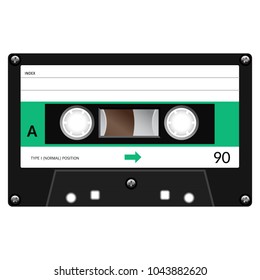 Vintage audio cassette tape design, flat illustration.