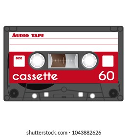 Vintage audio cassette tape design, flat illustration.