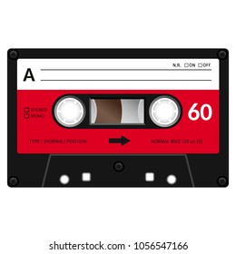 Vintage audio cassette tape design, flat illustration.