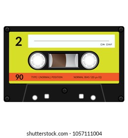 Vintage audio cassette tape design, flat illustration.