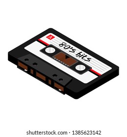 Vintage audio cassette tape isometric view isolated on white background