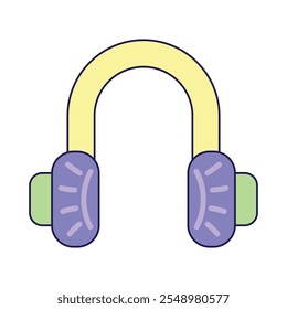 Vintage Audio Headphones on white background. Retro illustration with outline in 90s style. Isolated vector illustration.