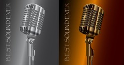 Vintage Audio Microphone. Retro Studio Mic Metal Design. Karaoke Entertainment Sound Equipment. Radio Broadcasting Technology Communication Instrument. Vocal Sing Mike Media