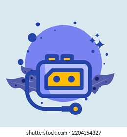 Vintage audio player flat illustration. Retro equipment signs vector illustration.