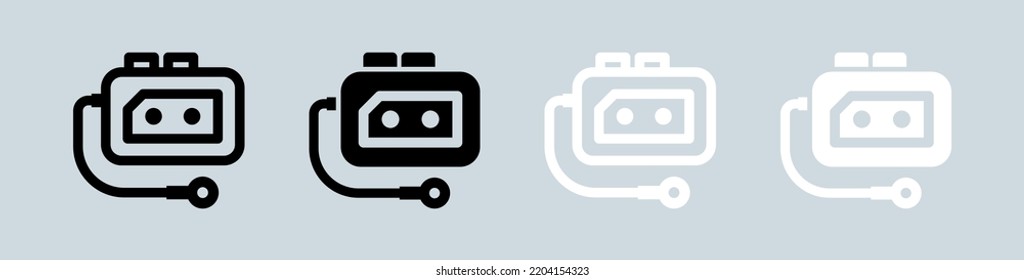 Vintage audio player icon set in black and white. Retro equipment signs vector illustration.