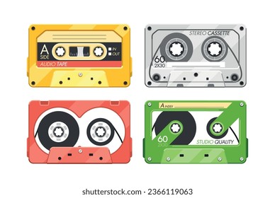 Vintage Audio Or Stereo Cassettes Isolated On White Background. Retro Music Tapes, Analog Audio Cassette Tapes