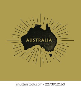 Vintage Australia map with grunge texture and emblem. Australia vintage print for t-shirt. Trendy Hipster design. Vector illustration