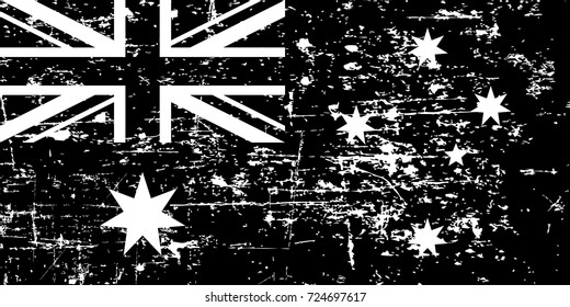 Vintage Australian grunge flag, black isolated on white background, vector illustration.