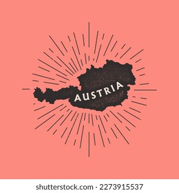 Mapa austríaco vintage con textura y emblema de grunge. Impreso vintage austriaco para camiseta. Diseño de moda Hipster. Ilustración del vector