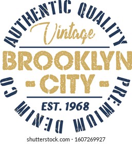 vintage authentic denim brooklyn city slogan graphics