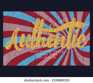 Vintage Authentic illustration with grunge colors rainbow - Retro graphic vector print for t shirt 
