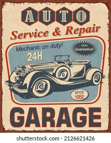 Vintage Auto Service poster with retro car.