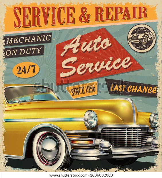 Vintage Auto Service retro\
poster.