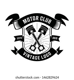 Vintage Automotive Motorcycle club community with piston logo