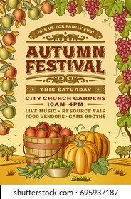 Vintage Autumn Festival Poster.  Editable vector illustration in retro woodcut style with clipping mask.
