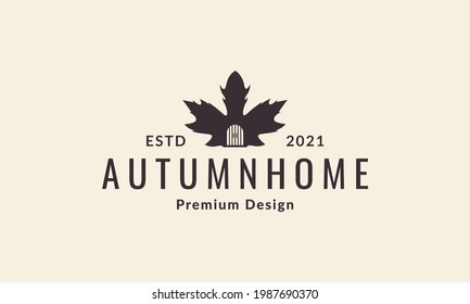 vintage autumn leaf home logo symbol vector icon illustration graphic design