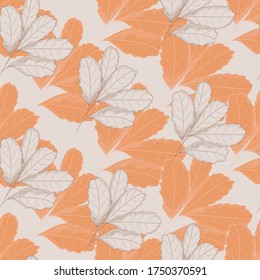 Vintage autumn leaf seamless pattern on light background. Tree leaves backdrop. Autumn floral wallpaper. Retro vector illustration. For fabric design, textile print, wrapping paper, cover. 