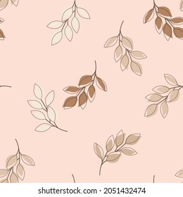 Vintage autumn leaves seamless background. Brown and beige leaf silhouettes repeat pattern. Flat vector illustration for the design of cosmetics, online shopping, fabrics.