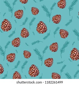 Vintage autumn pine cone pattern vector