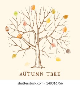 Vintage autumn tree with colorful leaves