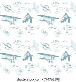 vintage aviation pattern blue 1920s style