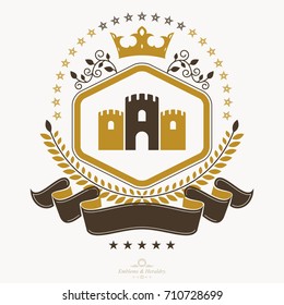 Vintage award design, vintage heraldic Coat of Arms. Vector emblem.