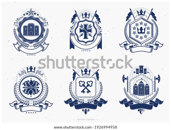 Vintage award\
designs, vintage heraldic Coat of Arms. Vector emblems. Vintage\
design elements\
collection.