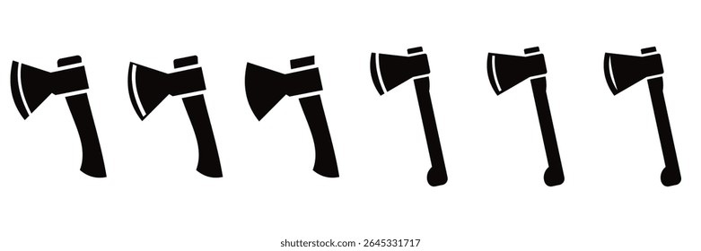 Vintage Axe Silhouette Icons Set – Crossed Axes, Woodcutting Tools, and Stump Design Elements