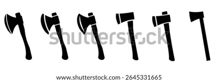 Vintage Axe Silhouette Icons Set – Crossed Axes, Woodcutting Tools, and Stump Design Elements