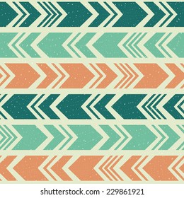 Vintage aztec ethnic seamless pattern, tribal blue and orange background