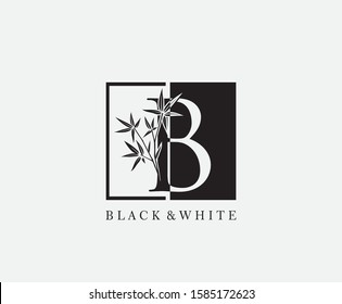 Vintage B Letter Bamboo Logo. Black and White B With Bamboo Leaves Shape design perfect for fashion, Jewelry, Beauty Salon, Cosmetics, Spa, Hotel and Restaurant Logo. 