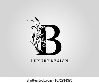 Vintage B Letter Floral Design. Classic Monogram Alphabetical Icon for book design, brand name, stamp, Restaurant, Boutique, Notary, Hotel.  